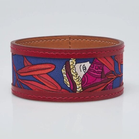 Hermes Red Leather and Silk Bracelet - Picture 2 of 6